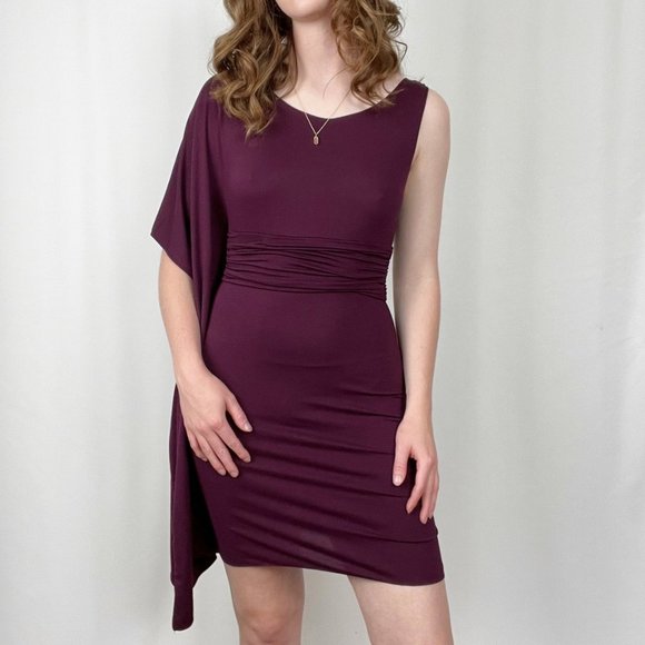 Vintage Asymmetrical Draped Midi Mini Dress Wedding Guest  Green Goddess 90s Y2K - Picture 4 of 8